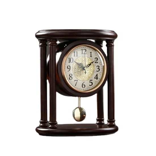 Chinese style solid wood desk clock retro creative table clocks vintage