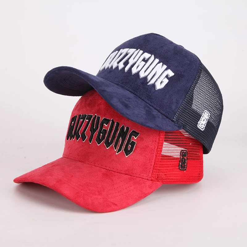Wholesale Custom 5 Panel 3d Embroidery Custom Logo Baseball Trucker Mesh Caps Hats Hip Hop Suede Trucker Hat