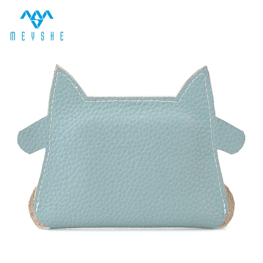 Custom high quality sky blue genuine leather animal buckle coin purse for kids