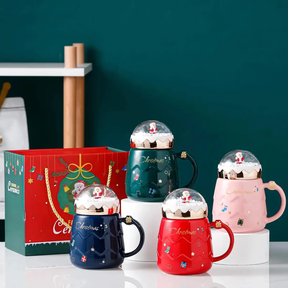 New Year Gifts Ceramic Santa Claus Cups with Lid Milk Coffee Drinking Bottle Christmas Mug