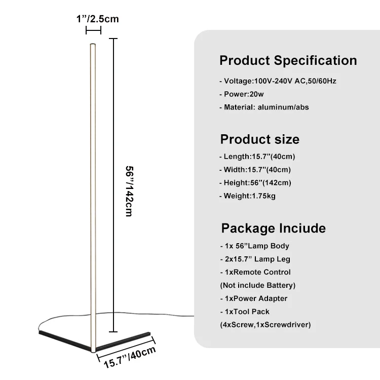 Hot Sale Minimal Modern Rgb Led Tripod Corner Floor Lamp App Control Smart Corner Standing Led Rgb Floor lamp
