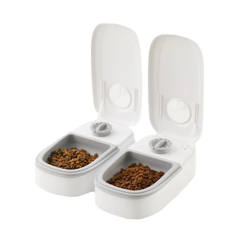 Timed Double Pet Dog Cat Feeder Bowl Automatic Use Cats Food Bowls Quantitative Dogs Feeding Products
