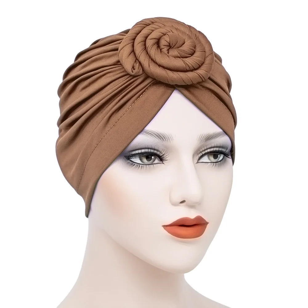 Women African Turban Flower Knot Pre-Tied Bonnet Beanie Cap Headwrap