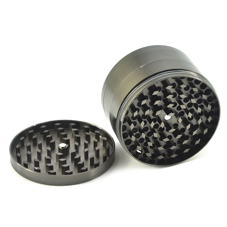 Custom Logo Metal 4 Piece Layers 100Mm 75Mm 63Mm 40Mm Modern Mini Black Hand Tobacco Herb Grinder Crusher Herbal