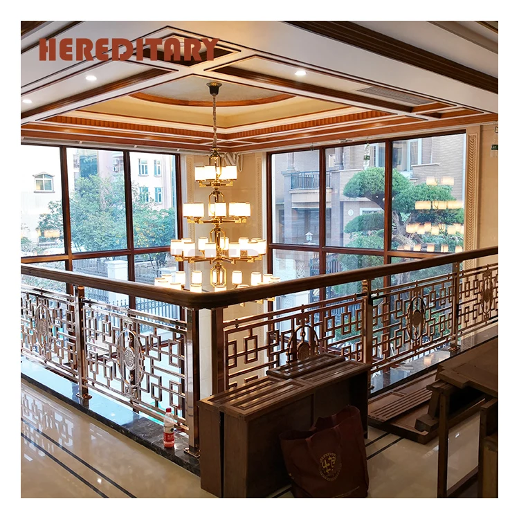 Luxury staircase laser cut metal gold railing stainless steel baluster