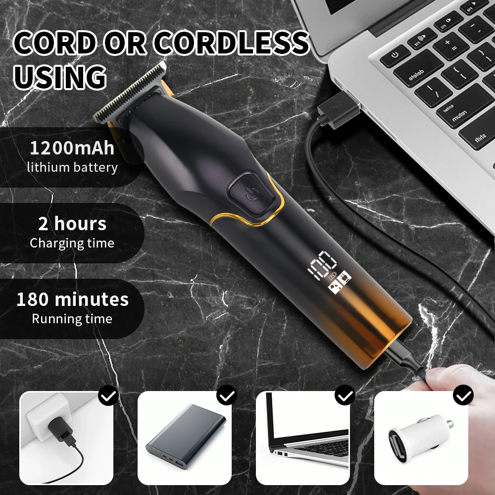 PRITECH ceramic mens hair trimmer lithium battery rechargeable hair clipper