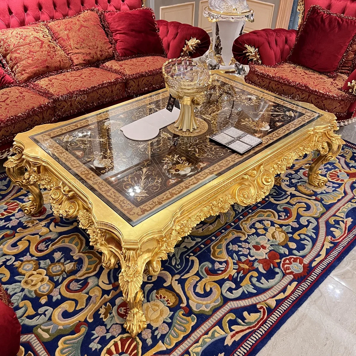 Gold leaf color wood carved royal style  latest design hall sofa set