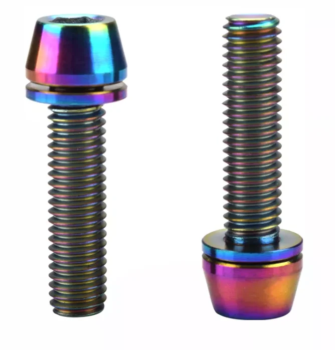 Tapered Head Ti Bolts with Washer for Bike Stem rainbow titanium stainless mtb bicycle bmx bike quill mount holder screw