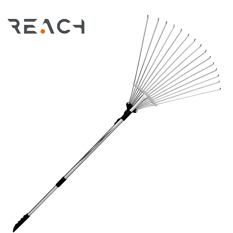 15 tine telescopic steel leaf rake with adjustable folding head
