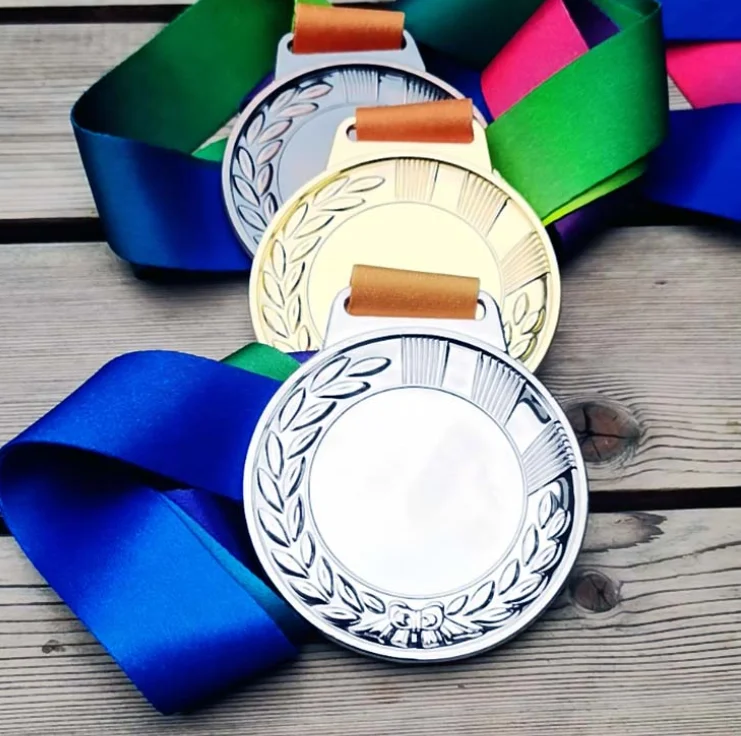 Blank Medals Ear of wheat medal with Color ribbon gold Silver Copper Color medal print for free on the blank