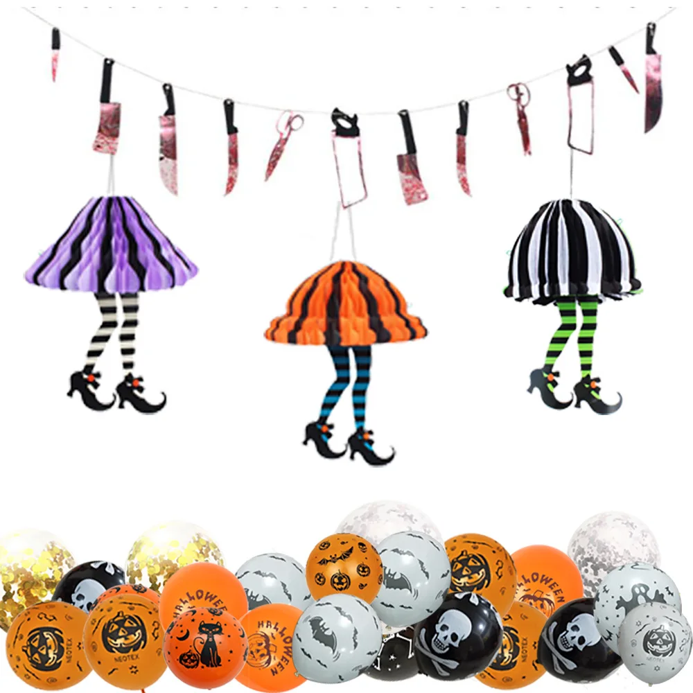 
Paper Honeycomb Skirt and High Heel Shoes Hanging Supplies for Halloween Decoration Window 