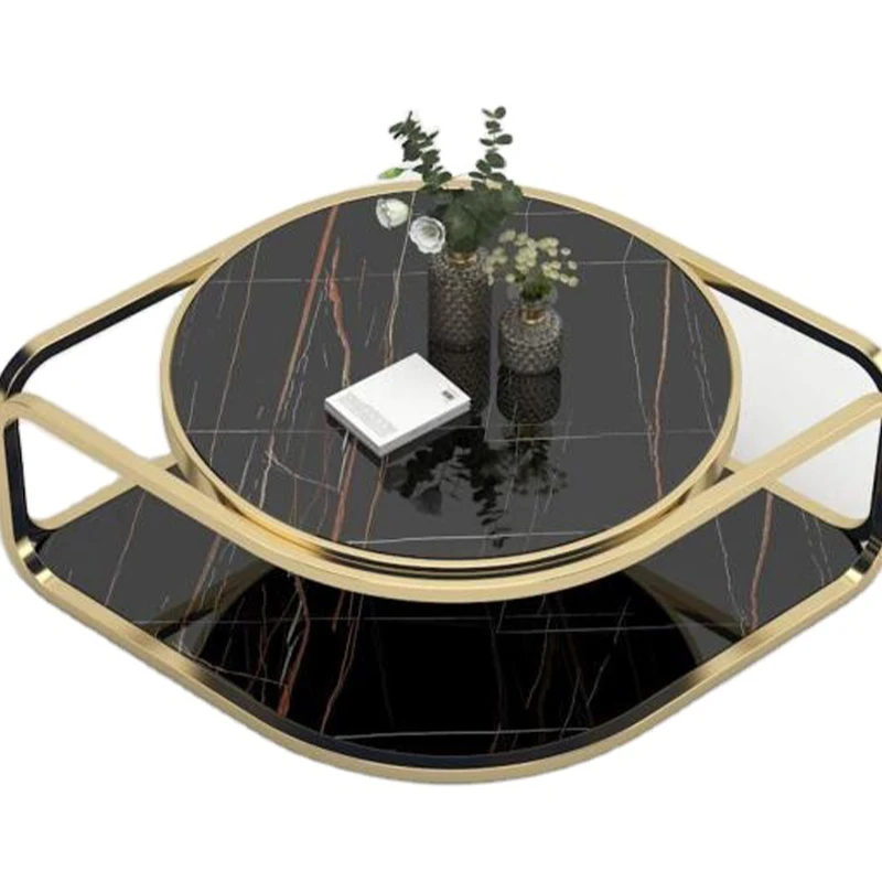 Wholesale New Design Double Round Marble Living Room Table Hotel Luxury Stainless Steel Coffee Table
