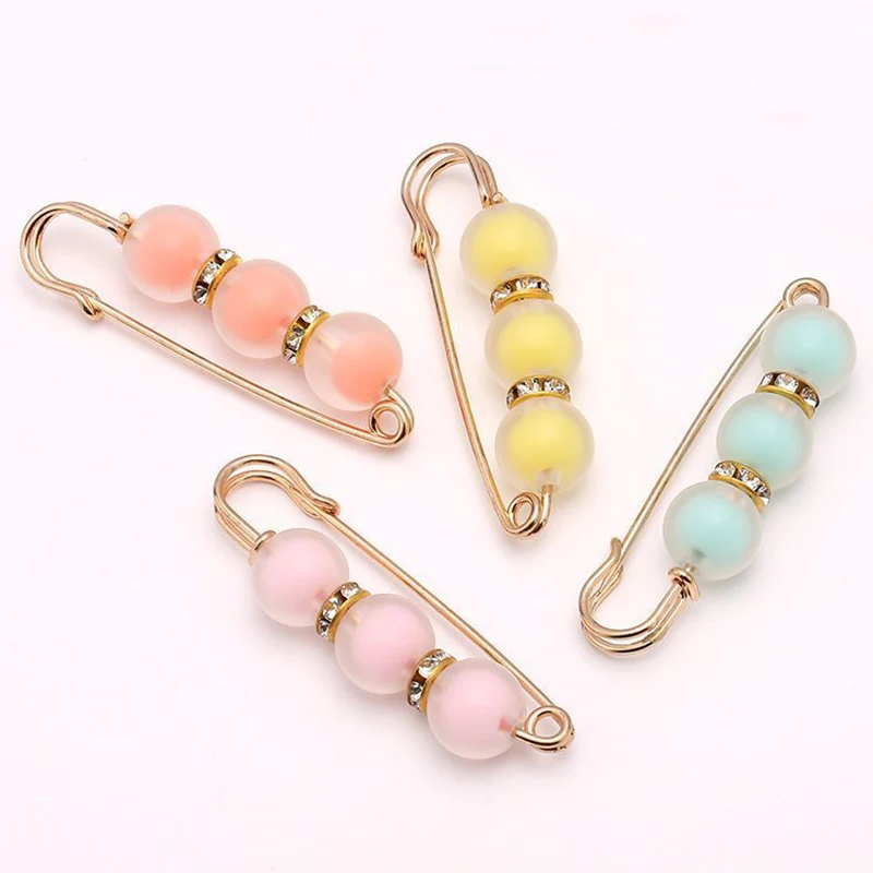 Three Matte Jelly Ball Beads Brooch Pins As Waist Collection Tool Metal Kilt Safety Hijab Clips Buckle for Women