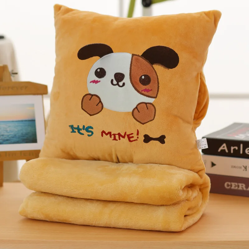 Flannel material foldable pillow and blanket 2 in 1 plush animal pillow blanket carpet