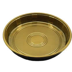 SM1-2108Golden Disposable Round Plastic Catering Packaging Platter Tray Serving Trays Blister Packaging Cake Box With Dome Lid