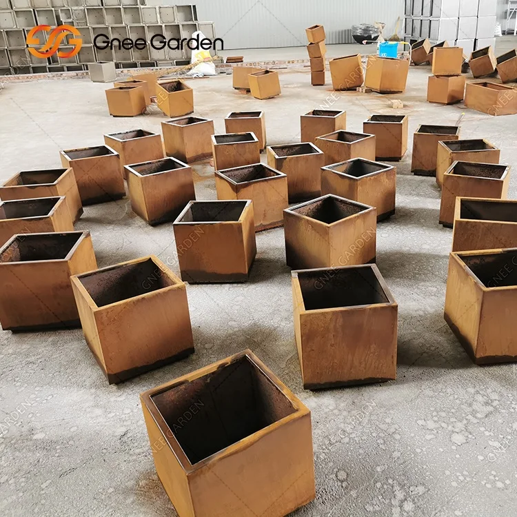 Rectangular Corten Steel Planter Vertical Flower Pot Decorative Outdoor Corten Planter Box