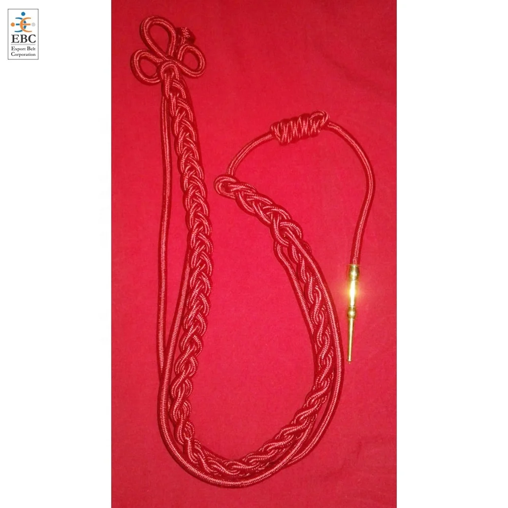Hot selling Red Silk Uniform Shoulder Lanyard with Gold Metal Tip | Officer Uniform Cords