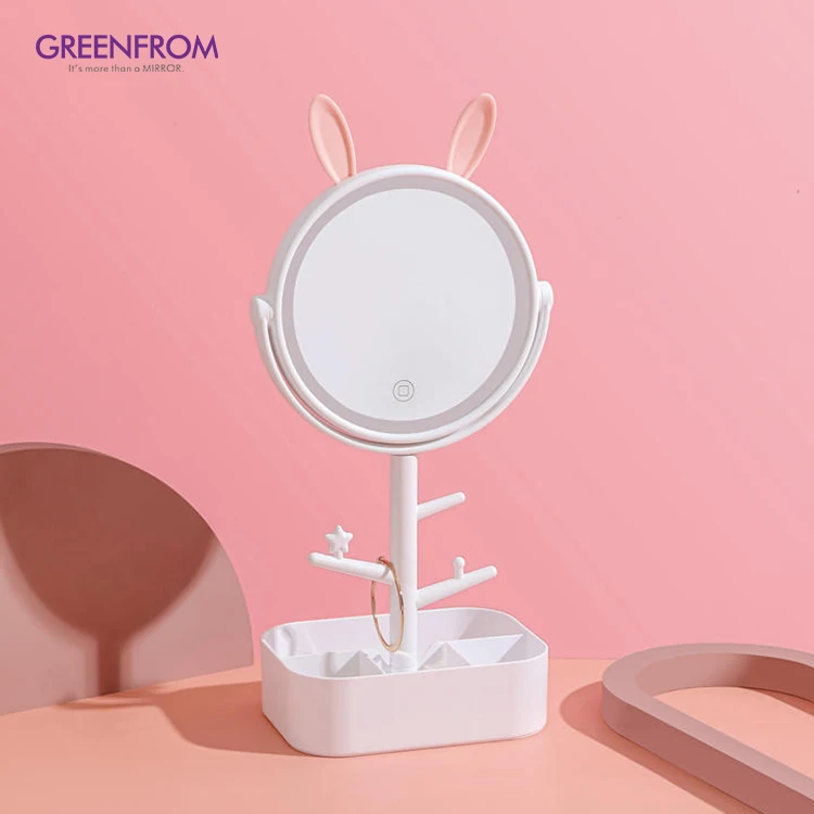 New Led Makeup Mirror Portable Girl Desktop Table Mirror With Storage Box