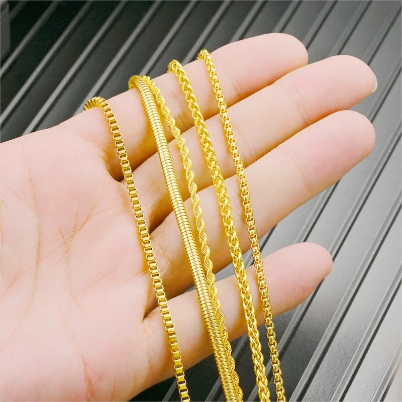 Factory Wholesale Stainless Steel Necklace Pearl Round Snake Chain Box  Fried Dough Twist Keel Chain