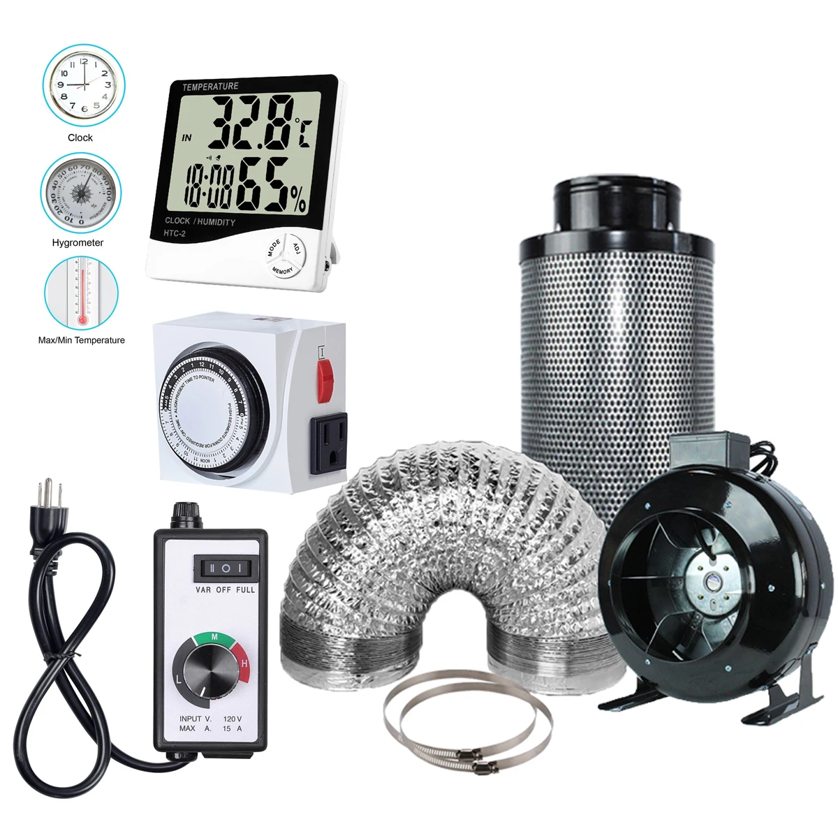 8' Inline Duct Carbon Air Filter High CFM Inline Fan Combo Ventilation System w/ Fan Speed Controller for Indoor Grow Tent
