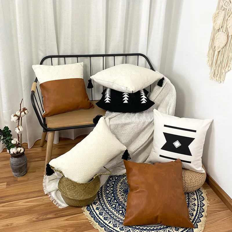 Patchwork Nordic Casual Crocheted Style Cotton Living Room Sofa Decorative Pillowcase Cushion Cover With Tassels