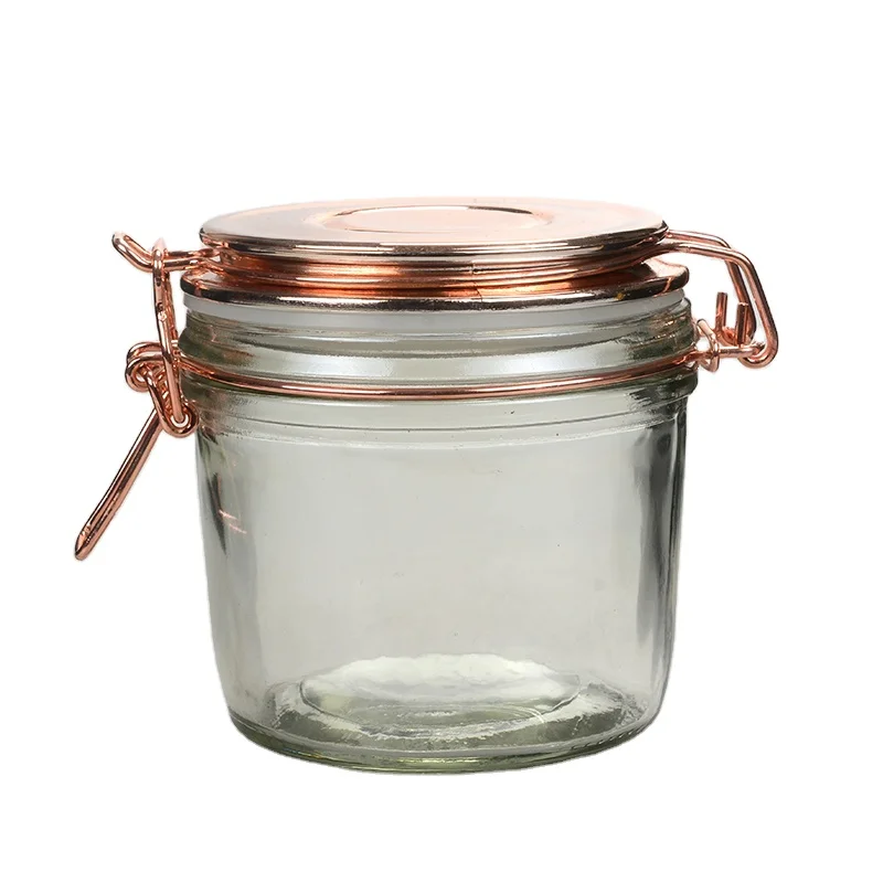 300ml 350ml 500ml  hottest selling glass storage jar with golden clip lid