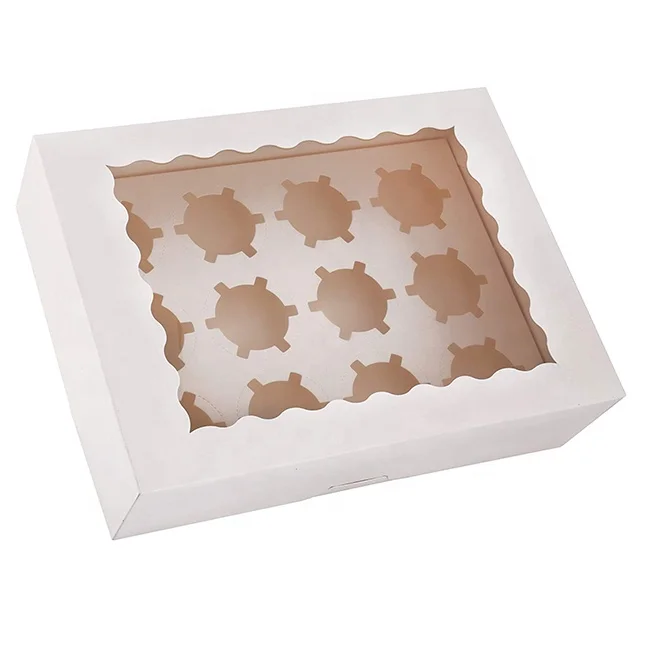 Cupcake Boxes White Cupcake Containers,12 Count Cupcake Carrier with Windows and Inserts for Muffins Bakery Party Birthday