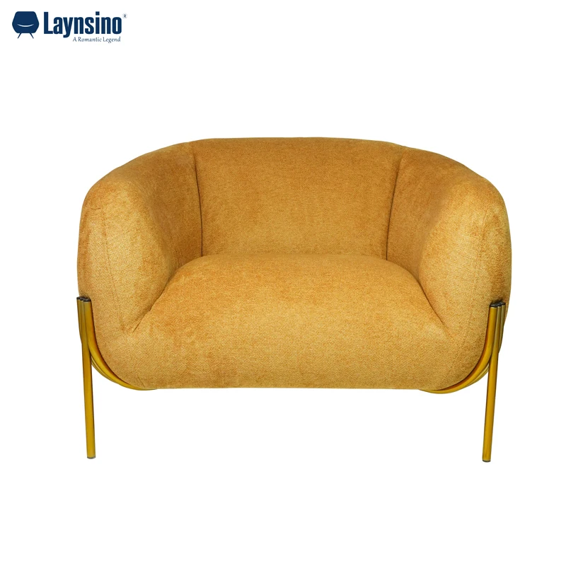 Indoor Living Room Modern Luxury Nordic Single Sofa Chair Barrel Leisure Yellow Velvet Accent Armchairs