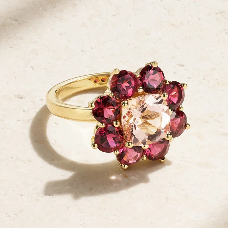 YINJU Party Jewelry Wholesale Luxury Ruby Clear Stone Big Flower Silver Ring for Women