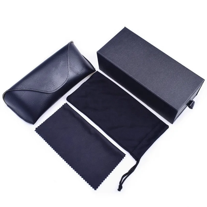 
Small MOQ custom logo luxury sunglass case eyewear eyeglasses packaging set with microfiber pouch and cloth 