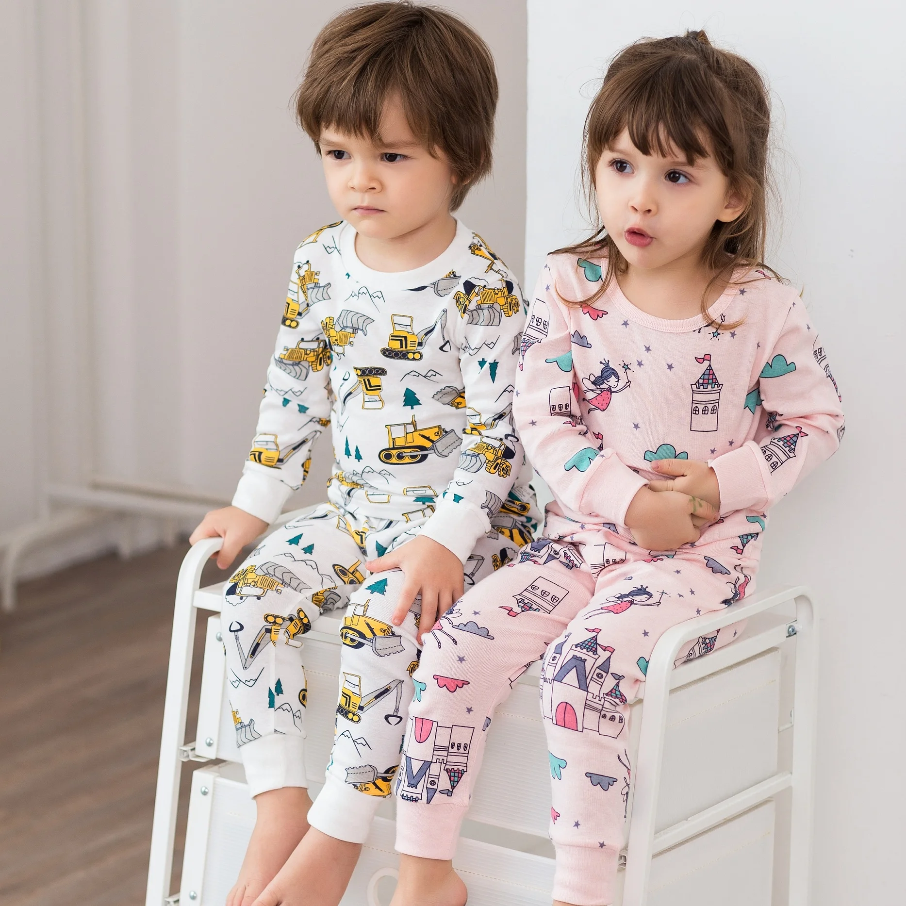 
Custom Summer 100% Cotton Castle Pink Kids Sleepwear Korean Children Pajamas Suit for Girls 