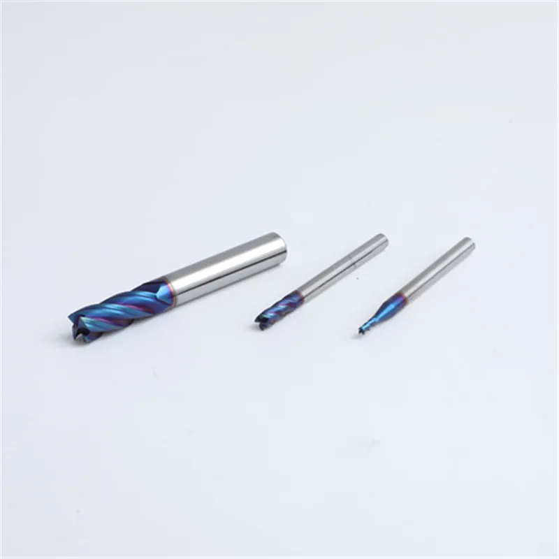 HRC65 High Precision Blue Coating MTS 2/4 Flute CNC Solid Carbide Milling Cutter Wood bull end mill cnc Router Bits end mill