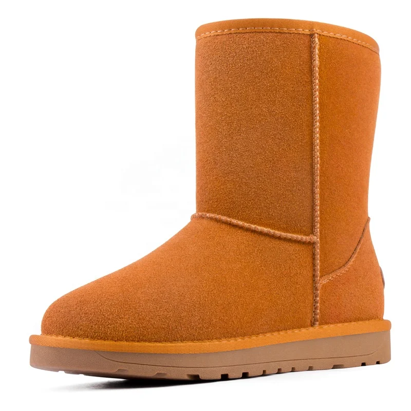 2021 custom classic winter winter warm real leather upper with plush lining ankle wool snow boots for women