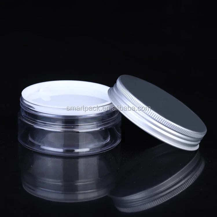 Factory wholesales short jar 50ml plastic cosmetic cream jar PET jar with aluminum lid