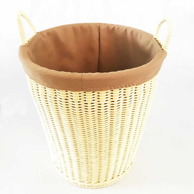 Renel Custom Plastic PE Rattan Woven Plastic Storage Basket With Liner For Hotel Bathroom