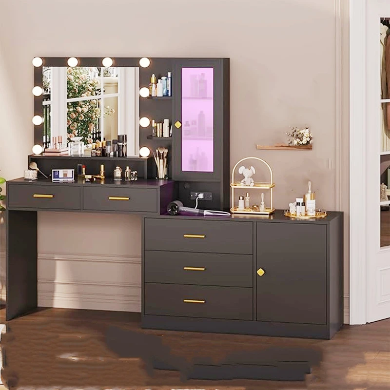 Hot Sale On Line Cheap 2024 Many New Home Furniture General Use Big Wooden Dressing Table With Mirror and Lights