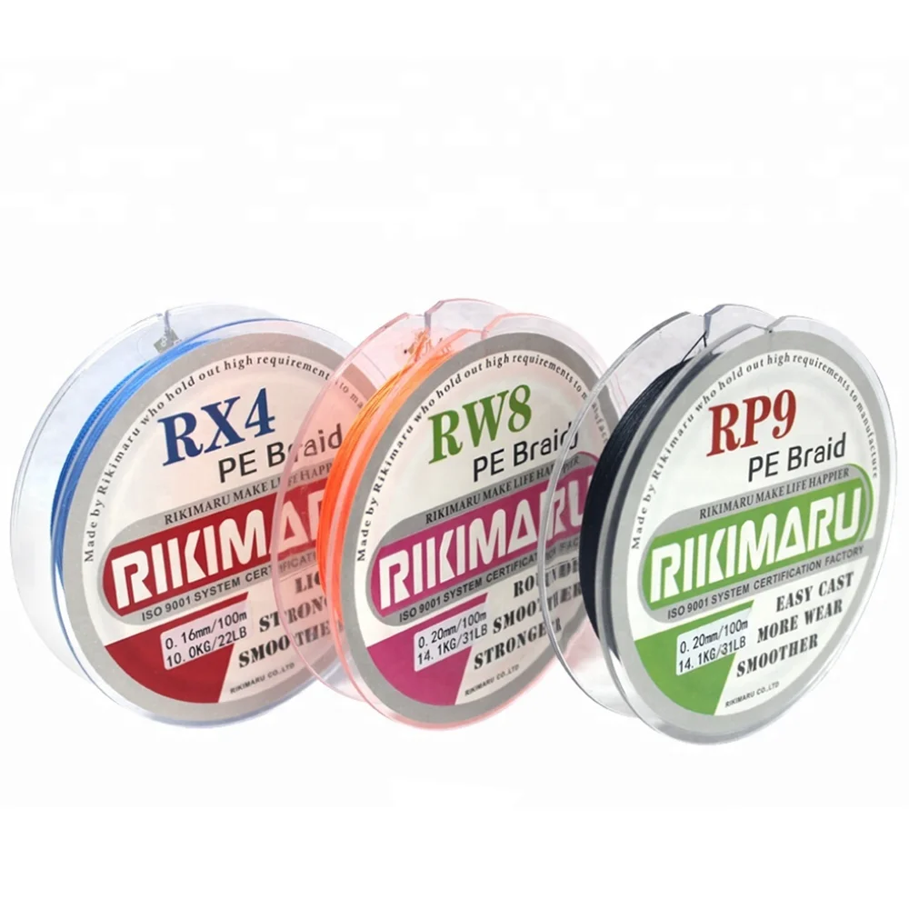 Rikimaru 100 м 300 м 500 м 1000 м разноцветная катушка OEM Индивидуальные 4 плетеные рыболовные лески