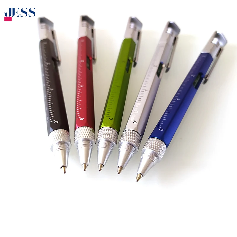 5 in 1 multifunction plastic tool pen with phone holder level screwdriver ruler ballpoint pen