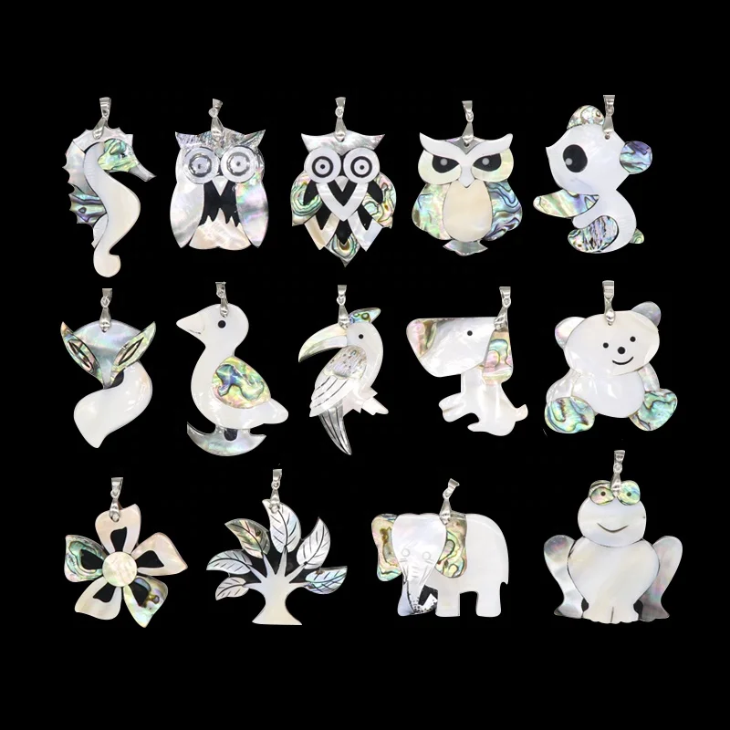 animal Pendant Owl Necklace Abalone Shell White Shell Stitching Animal Pendant Necklace