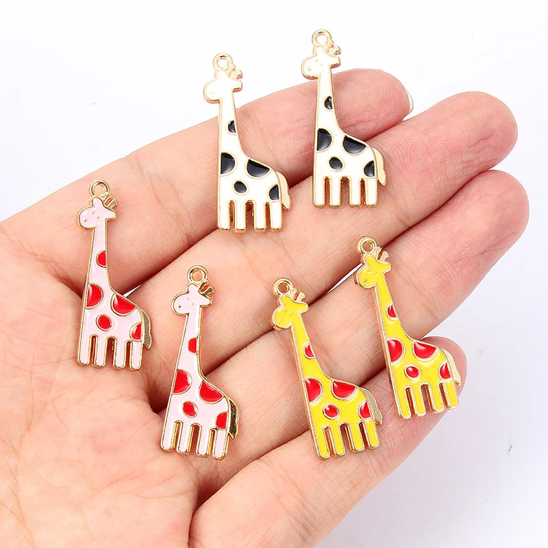 New Giraffe Alpaca Enamel Charms With Pearl Alloy Oil drop fit Necklace bracelet DIY Fashion Jewelry Accessory