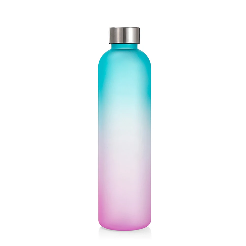 34oz 1L 2021 Time Marker Leakproof Bicycle Product Tritan Sport Frosted Plastic Water Bottle BPA Free Color gradient