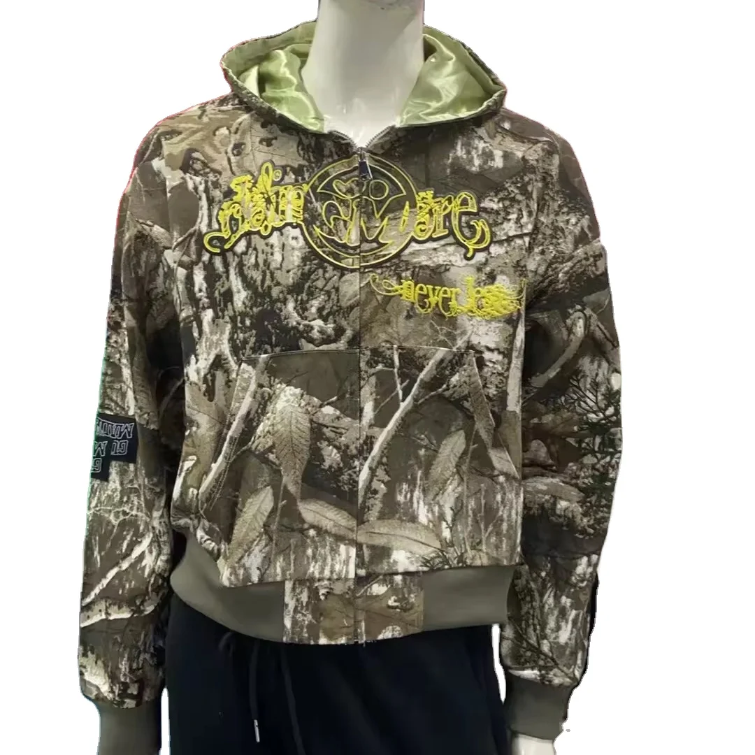 Custom Vintage Printing Camouflage Zip Up Jacket Camo Hunting Hoodie premium breathable  jacket