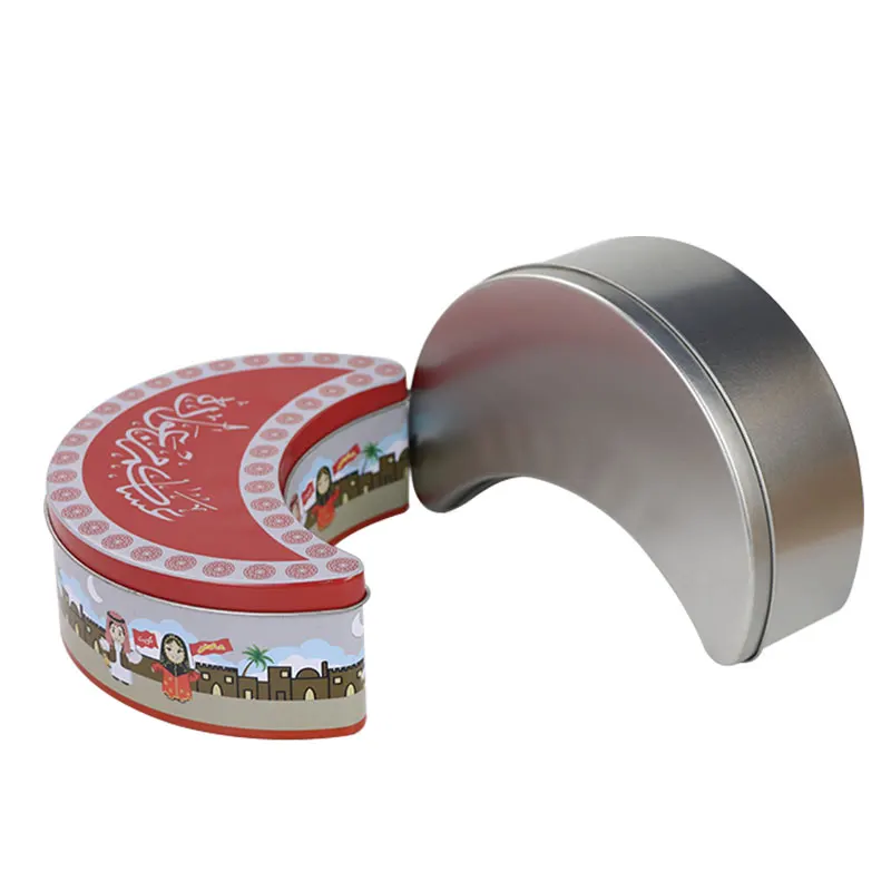 
Hot sale christmas tin box creative candy biscuit box moon shaped metal tin 