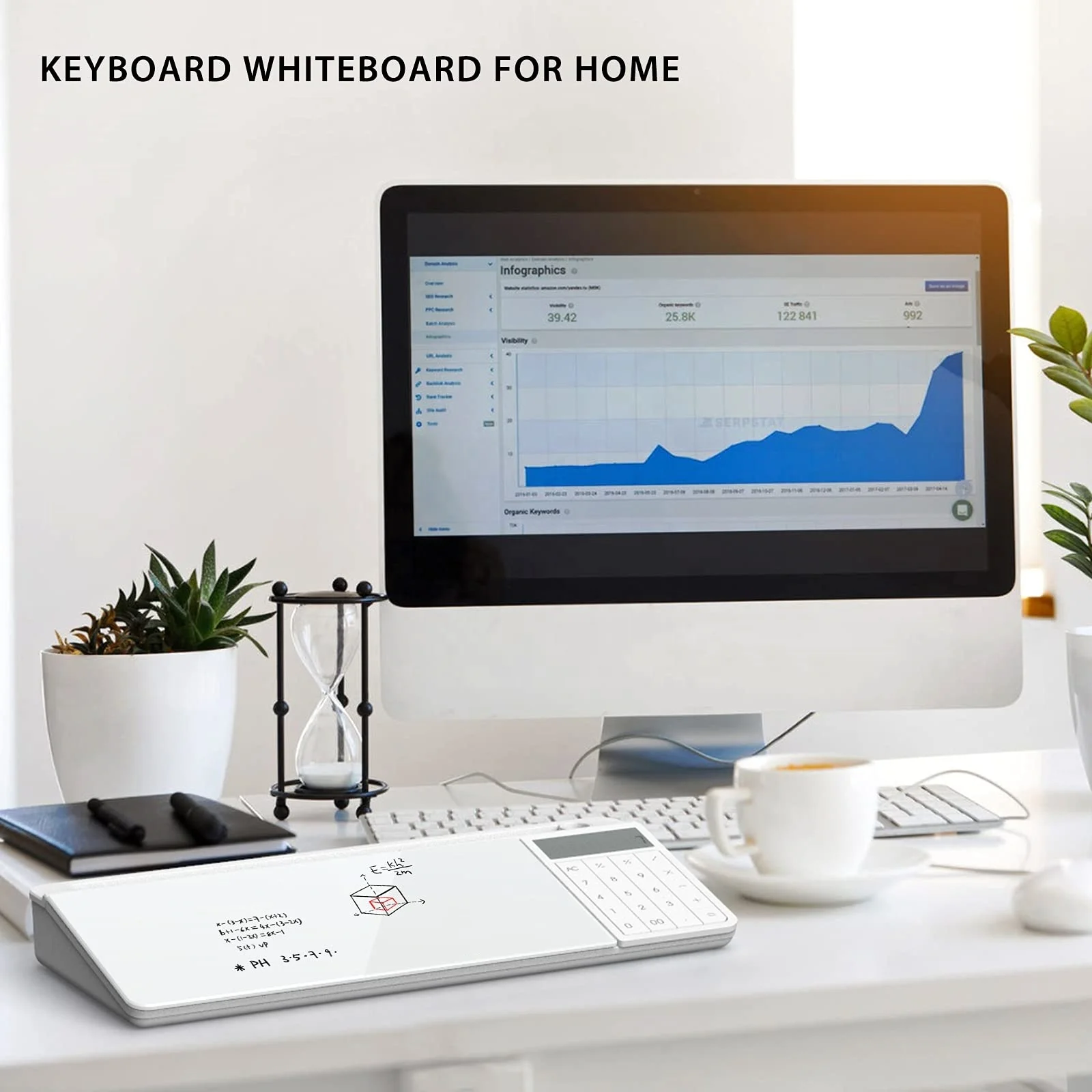 Desktop Glass Whiteboard with Basic Calculator, 12 Digit LCD Display, Desk Organizers with Accessories for Office 18' x 6'
