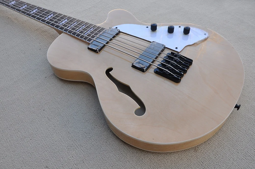 Flyoung 5 Strings Electric Bass Guitar Rosewood Bass Guitar F Hole Body Bass