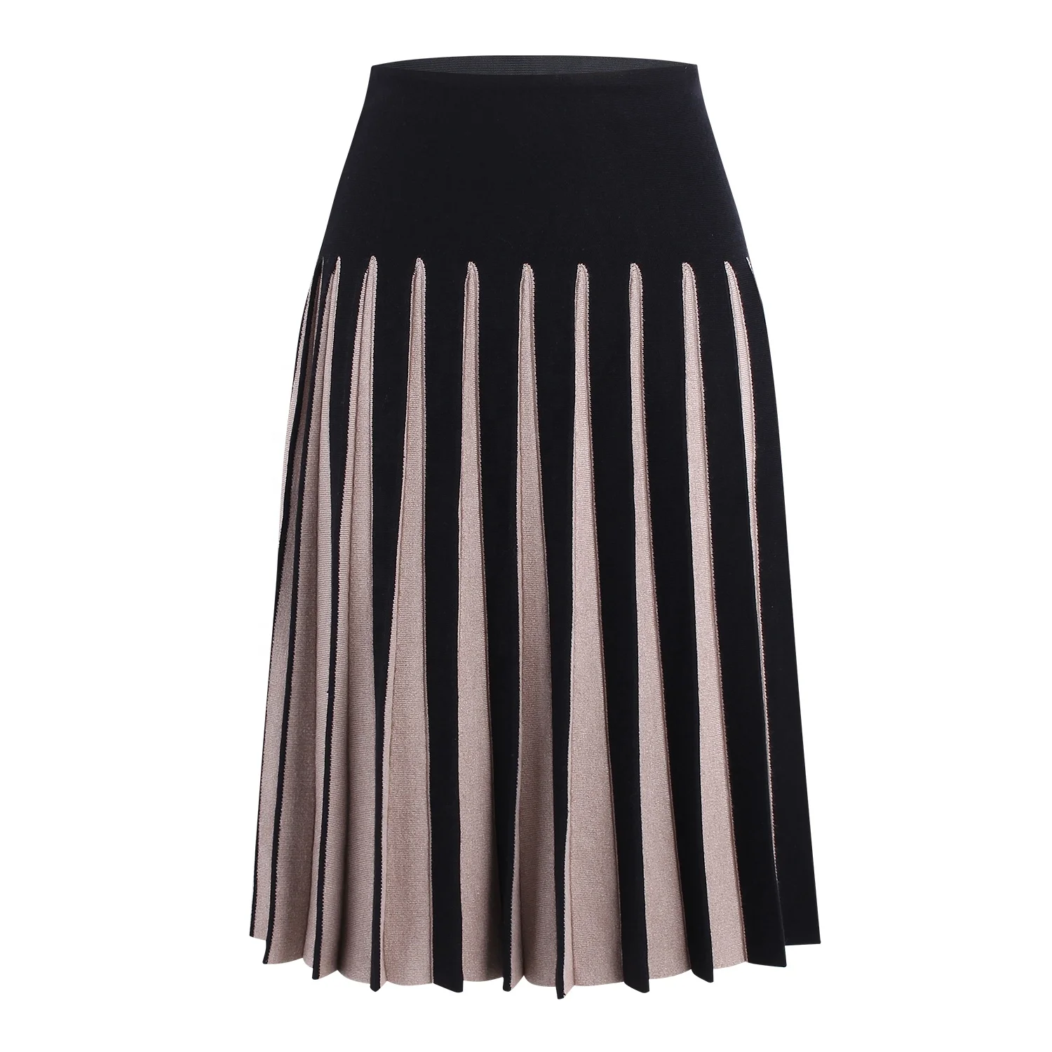 Custom Pink Black Color Blocked Flared Stripe Jacquard Knit Pleated Mini Skirt Women