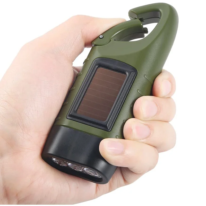 2000 lumens cheap uv flashlight with Solar Power, Hand Crank and Mini Keychain Carabiner