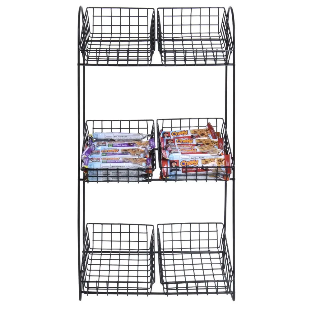 Metal Black Counter-top Merchandsing Baskets Display Stand with 6 Baskets, Fruits and Vegetable Rack
