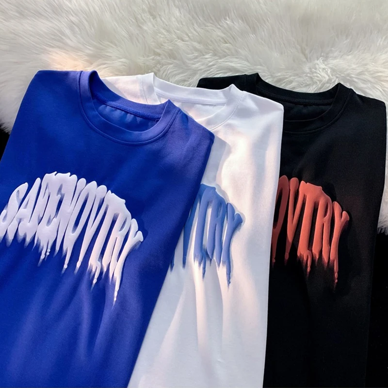 Wholesale Sublimation Blank Plain Cotton Tshirts Oversized Embossed Puff Printing Unisex T-shirt Clothing Manufacturers Custom