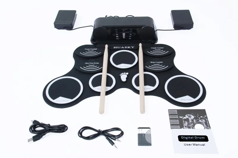 Good price portable usb roll up drum set silicon foldable with Stick and dual speakers